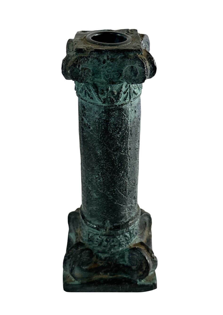 Vintage Style Faux Bronze Resin Column Candle Holder Greek Roman 7” Verdigris